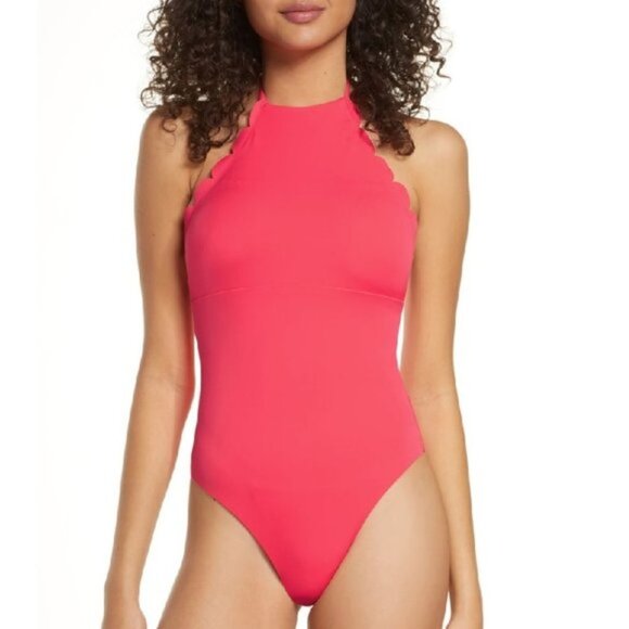CHELSEA28 High Neck Scalloped One-Piece Swimsuit - Picture 1 of 7